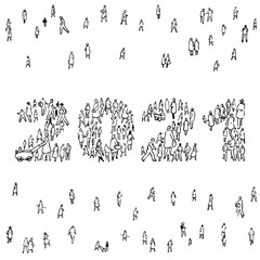 2021 made up of people silhouettes grouped. Community feeling for the new year to come. - 389003937