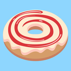 Donut. Color illustration. Caramel and chocolate icing and jam. Juicy picture.