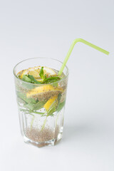 Water with lemon, mint and chia seeds