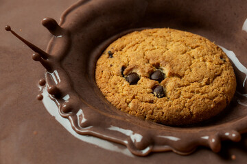 Chocolate milk splash and biscuits 
