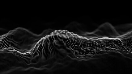 Abstract wave background with dots moving in space. Technology illustration. Futuristic modern dynamic wave. 3d rendering.