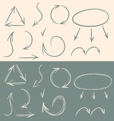 Collection of hand drawn marker arrows, check and other symbols. For design, advertising banner, presentations. 10 eps design.