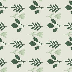 Pale forest shapes seamless doodle pattern. Green stylized botanic artwork. Simple creative design.