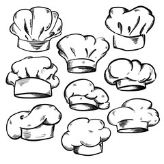 Collection of Chef's hats, hand drawn vector illustration