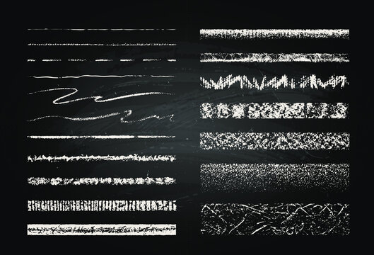 Set of chalk strokes. Hand drawn grunge lines on chalkboard background. Seamless lines can be used as art and pattern brushes.