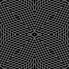 Overlapping figures abstract background. Crossing lines. Seamless surface pattern design with linear ornament. Grid wallpaper. Digital paper for page fills, web designing, textile print. Vector art.