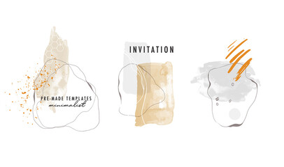 Watercolor abstract minimalist hand painted shapes, vector illustrations for wall decoration, postcard, social media, flyers, brochure cover design. Modern  EPS10 2021