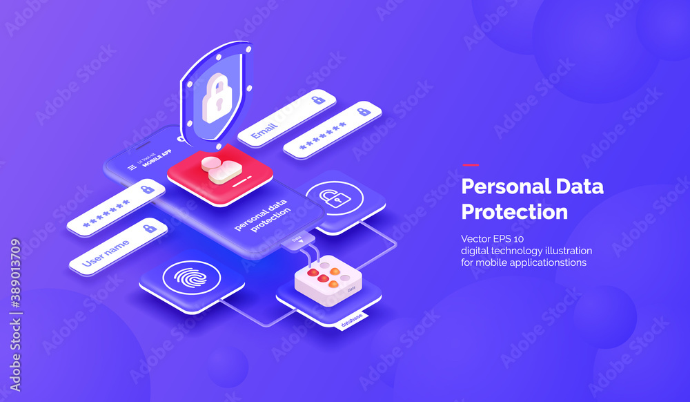 Poster personal data protection system. a mobile phone with a security interface. protection of personal da