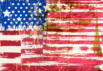 Foto op Plexiglas anti-reflex abstract background design, USA flag, with paint strokes, splashes, stars and stripes, grungy © Kirsten Hinte