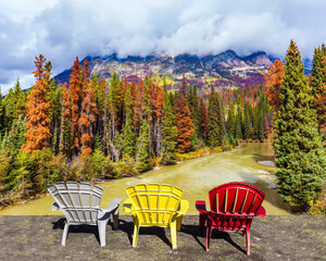   Three deck chairs