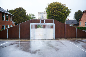 Soccer arena in a school yard on a rainy day
