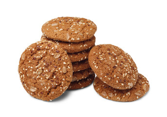 Oatcakes with sunflower and flax seeds isolated on white background. Concept of healthy food.