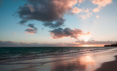 Naklejka na ściany i meble Sunrise over Atlantic ocean. Dominican republic