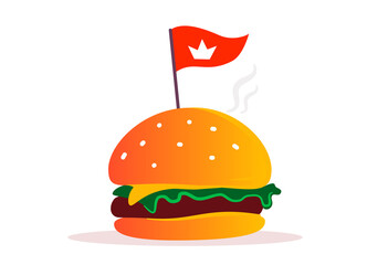 Vector illustration of tasty cheese burger with flag
