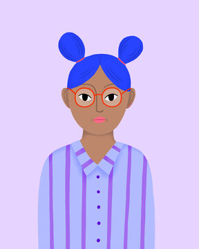 Girl with glasses and blue hair