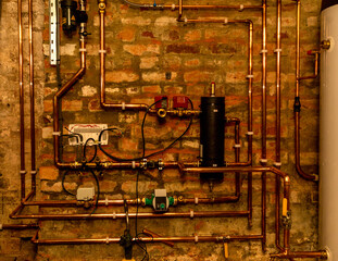 Air source heat pump pipes and valves installation.