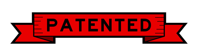 Vintage red color label banner with word patented on white background