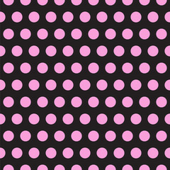 Seamless vector pattern. Circles ornament. Polka dots background. Pink and black colors. Endless design. Print for textile, clothes, gift wrapping paper, cards, web and design. Retro girly print