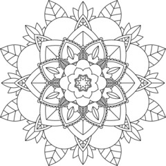 Fototapeta premium Easy Mandala coloring book simple and basic for beginners, seniors and children. Set of Mehndi flower pattern for Henna drawing and tattoo. Decoration in ethnic oriental, Indian style.