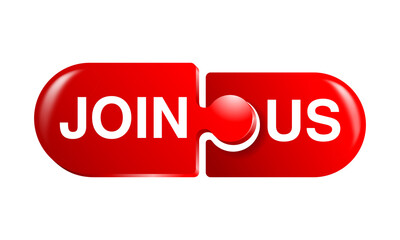 Join Us button with metaphore of puzzle fragments and in glossy decoration - isolated vector web element