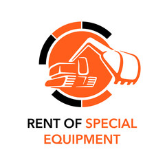 Rent of special equipment company logo template with excavator silhouette - corporate industrial emblem