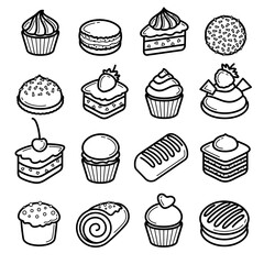 Cake set. Collection icon cake. Vector