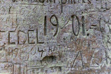 Inscriptions and drawings on the cave wall
