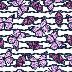 Seamless vector butterflies pattern. Butterfly print. Trendy animal motif wallpaper. Fashionable background for fabric, textile, design, banner, cover, web etc.