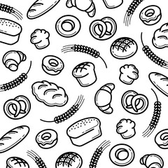 Bread pattern background. Collection bread icons. Vector