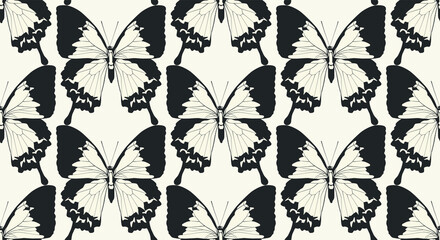 Fototapeta premium Seamless vector butterflies pattern. Butterfly print. Trendy animal motif wallpaper. Fashionable background for fabric, textile, design, banner, cover, web etc.