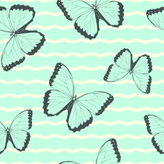 Seamless vector butterflies pattern. Butterfly print. Trendy animal motif wallpaper. Fashionable background for fabric, textile, design, banner, cover, web etc.