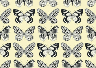 Seamless vector butterflies pattern. Butterfly print. Trendy animal motif wallpaper. Fashionable background for fabric, textile, design, banner, cover, web etc.