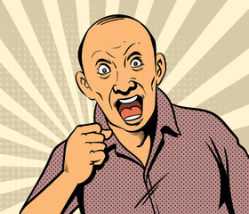 The man gets angry, raises his fist. hand drawn style vector design illustrations.