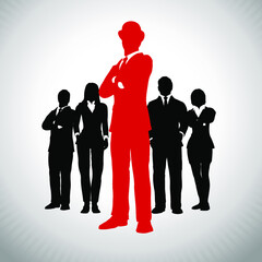 Bold British Leader of a successful executive team. A successful executive team led by a bold British leader.