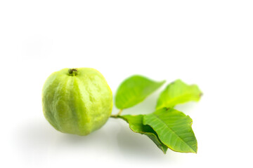 Fresh guavas fruit with leaf on a white background