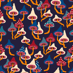 Seamless pattern with mushrooms. Great for fabric, textile, wrapping paper. Vector Illustration