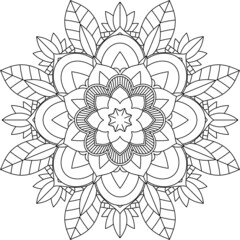Easy Mandala coloring book simple and basic for beginners, seniors and children. Set of Mehndi flower pattern for Henna drawing and tattoo. Decoration in ethnic oriental, Indian style.