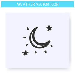 Plakat Clear night sky icon. Hand drawn sketch. Clear weather. Starry sky with moon. Moonlight. Cloudless night sky. Weather forecast concept. Meteorology sign. Isolated vector illustration