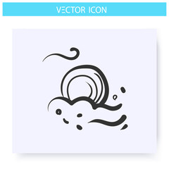 Wind icon. Hand drawn sketch. Windy weather. Sky with floating clouds. Wind gust. Sun behind the cloud. Weather forecast concept. Meteorology sign. Isolated vector illustration 
