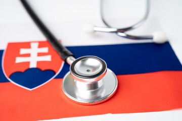 Black stethoscope on Slovakia flag background, Business and finance concept.