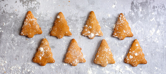 Gingerbread cookies, Christmas gingerbread cookies. Christmas tree and star cookies. New year's Christmas food top view . celebration, celebration, art of food.