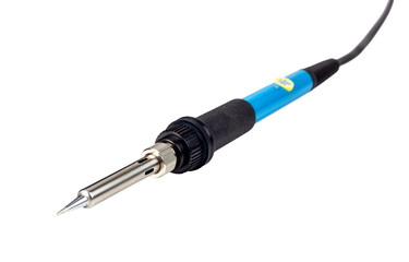 Hand tool soldering iron with the blue handle.