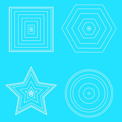 Set of different geometric shapes on blue background