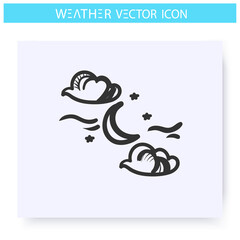 Night cloudy icon.Hand drawn sketch. Partly cloudy. Stars and moon behind clouds. Moonlight. Night weather forecast concept. Meteorology sign. Isolated vector illustration 
