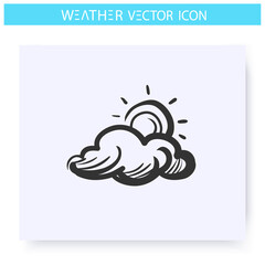 Cloudy sky icon. Hand drawn sketch. Sun behind the cloud. Overcast weather. Partly cloudy. Cloudy sky. Weather forecast concept. Meteorology sign. Isolated vector illustration 