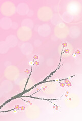 冬の景色　梅の咲く空　ピンク