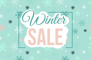 Fototapeta na wymiar Winter sale template on the blue background. Vector illustration in flat style