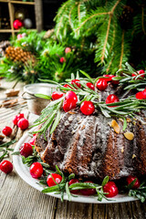 Fototapeta na wymiar Dark chocolate gingerbread christmas bundt cake