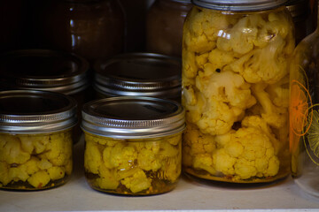 pickled cauliflower in antique mason jars 