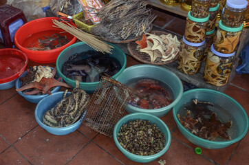 Street market. Exotic products of Vietnam.